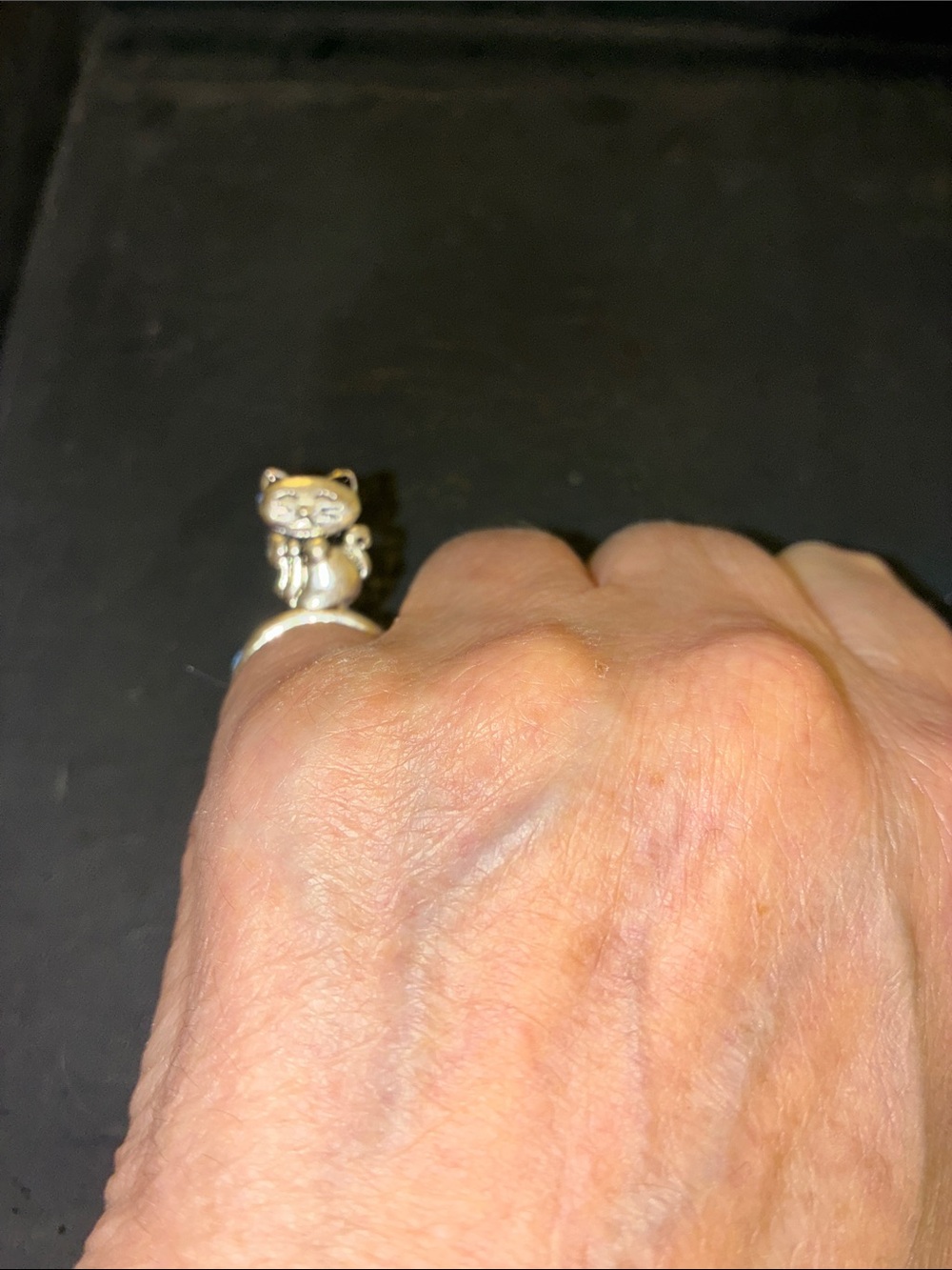 Silver Cat Stretch Ring - Cute Cat Design